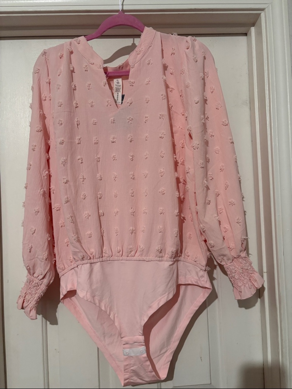 Women’s Pink Textured Long-Sleeve One-Piece Bodysuit